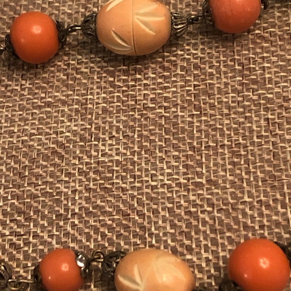 RARE Vintage Carved Bakelite Beaded with Sterling Silver Necklace - Picture 6 of 12